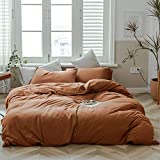 Caramel Pumpkin Duvet Cover King Solid Brown Bedding Set Breathable Jersey Duvet Covers Simple Rust Bed Collection Easy Care Solid Color Adults Bedding Zipper Closure