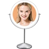 Makeup Vanity Mirror with LED Lights, 8 Inch Rechargeable Double Sided 10X Magnification, 3 Color Lighting, Dimmable Cosmetic Mirror with Touch Control 360°Rotation Light up Mirror Cord or Cordless