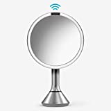 simplehuman 8' Round Sensor Makeup Mirror with Touch-Control Brightness, 5X Magnification, Rechargeable and Cordless, Brushed Stainless Steel