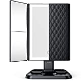 Makeup Mirror Vanity Mirror with Lights - 3 Color Lighting Modes 72 LED Trifold Mirror, Touch Control Design, 1x/2x/3x Magnification, Portable High Definition Cosmetic Lighted Up Mirror (Black)