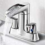 Waterfall Bathroom Faucet Brushed Nickel - WaterSong Bathroom Sink Faucet 4 Inch 2 Handle w/ Pop Up Drain, Lead-free Centerset Faucet for Bathroom Sink, 360° Swivel Spout, RV Farmhouse Modern Lavatory