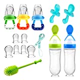 Food Feeder Baby Fruit Feeder Pacifier (3 Pcs) with 6 Different Sized Silicone Pacifiers 2 PCS Silicone Baby Food Dispensing Spoon 90ML with 2 Baby Spoons Silicone Bottle Brush Pacifier Clip