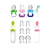 Food Feeder Baby Fruit Feeder Pacifier (3 Pcs) with 6 Different Sized Silicone Pacifiers 2 PCS Silicone Baby Food Dispensing Spoon 90ML with 2 Baby Spoons Pacifier Clip Infant Fruit Teething Toy-Pink