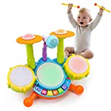 Fajiabao Baby Toys 12-18 Months Kids Drum Set Musical Toys for 1 2 3 4 5 Year Old Birthday Gift Learning Toys for Toddlers 1-3 Boys Girls Drum Set for Toddlers 1-3 with Microphone Light Music