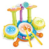Cozybuy Kids Drum Set, Electronic Musical Instruments Toddlers Toys with 2 Drum Sticks, Beats Flash Light and Adjustable Microphone, Birthday Gift for 1-12 Years Old Boys and Girls