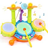 TONZE Drum Set Toddler Musical Instruments Toys for Toddlers 1-3 Year Old Boy Girl,Kids Drum Set with Microphone Light,Baby Activety Center Musical Toys for 1,2,3,4,5 Year Old