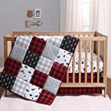The Peanutshell Buffalo Plaid Crib Bedding Set for Boys or Girls | Woodland Theme in Red, Black, and Grey | 3 Pieces - Crib Quilt, Fitted Sheet, Crib Skirt