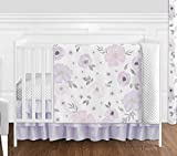 Sweet Jojo Designs Lavender Purple, Pink, Grey and White Shabby Chic Watercolor Floral Baby Girl Nursery Crib Bedding Set - 4 pieces - Rose Flower Polka Dot