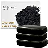 O Naturals 3 Pack Activated Charcoal Black Bar Soap Peppermint Oil Detoxifying Face Body Hand Soap Organic Shea Butter Vegan 100% Natural Soap Helps Acne, Psoriasis, Eczema, for Men & Women 12oz Total