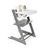 Tripp Trapp High Chair and Cushion with Stokke Tray - Storm Grey with Sweet Hearts - Adjustable, Convertible, All-in-One High Chair for Babies & Toddlers