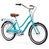 sixthreezero EVRYjourney Women's 7-Speed Step-Through Hybrid Cruiser Bicycle, 26' Wheels and 17.5' Frame, Teal with Brown Seat and Grips, 630033