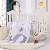 Grey Baby Crib Bedding Set for Boys 3 Pieces Elephants Soft Toddler Nursery Bedding Sets with Crib Comforter Fitted Crib Sheet Crib Skirt for Standard Size Crib