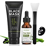 Blackhead Peel Off Face Mask, SHVYOG 3-in-1 Blackhead Remover Mask with Brush & Tea Tree Serum, Charcoal Face Mask for Deep Cleansing Blackheads, Dirts, Pores, Oil(100g+30ml)