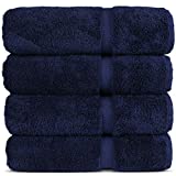 Luxury Hotel & Spa 100% Cotton Premium Turkish Bath Towels, 27' x 54'' (Set of 4, Navy Blue)