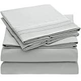 Mellanni Queen Sheet Set - Hotel Luxury 1800 Bedding Sheets & Pillowcases - Extra Soft Cooling Bed Sheets - Deep Pocket up to 16 inch - Wrinkle, Fade, Stain Resistant - 4 Piece (Queen, Light Gray)