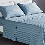 SLEEP ZONE Striped Cooling Queen Bed Sheets Set 4 Piece - Super Soft Fitted Flat Sheet & Pillowcase Sets - Easy Care, Wrinkle Free, Fade Resistant, Deep Pocket 16' (Stone Blue, Queen)