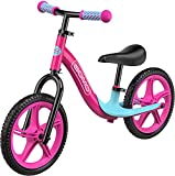 GOMO Balance Bike - Toddler Training Bike for 18 Months, 2, 3, 4 and 5 Year Old Kids - Ultra Cool Colors Push Bikes for Toddlers/No Pedal Scooter Bicycle with Footrest (Pink)