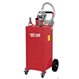 TUFFIOM 35 Gallon Portable Gas Caddy With Wheels, Fuel Transfer Tank Gasoline Diesel Can Reversible Rotary Hand Siphon Pump, Fuel Storage Tank For Automobiles ATV Car Mowers Tractors (Red)
