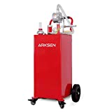 ARKSEN 30 Gallon Portable Gas Caddy Fuel Storage Tank Large Gasoline Diesel Can Hand Siphon Pump with Rolling Flat-Free Solid Rubber Wheels for Boat, ATV, Car, Motorcycle - Red