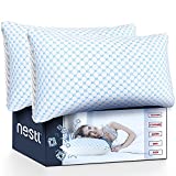 Nestl Coolest Pillow Heat and Moisture Reducing Ice Silk and Gel Infused Memory Foam Pillow. Adjustable, Washable, Breathable - King - 18” X 36' - 2 Pack
