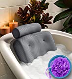 Everlasting Comfort Bath Pillow - Relax in Luxury - Fast Drying Bathtub Cushion for Head, Neck and Back - Spa & Tub Headrest Support, Washable, Portable, Thick, Gray