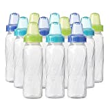 Evenflo Feeding Classic Clear Plastic Standard Neck Bottles for Baby, Infant and Newborn - Teal/Green/Blue, 8 Ounce (Pack of 12)