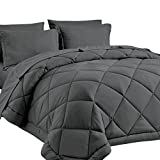 CozyLux Full/Queen Bed in a Bag 7-Pieces Comforter Sets with Comforter and Sheets Dark Grey All Season Bedding Sets with Comforter, Pillow Shams, Flat Sheet, Fitted Sheet and Pillowcases