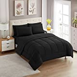 Sweet Home Collection 7 Piece Bed-in-A-Bag Solid Color Comforter & Sheet Set, Queen, Black
