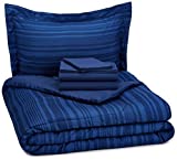 Amazon Basics 5-Piece Lightweight Microfiber Bed-In-A-Bag Comforter Bedding Set - Twin/Twin XL, Blue Calvin Stripe