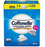 Cottonelle Flushable Wipes | Mega Value Pack of 588 Ct. (14 x 42 Count Resealable Soft Packs) Freshcare Flushable Wipes for Adults | Unscented Wet Wipes Flushable