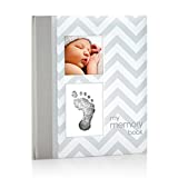 Pearhead First 5 Years Chevron Baby Memory Book, Clean-Touch Baby Safe Ink Pad for Baby’s Handprint or Baby’s Footprint, Gender Neutral Baby Keepsake, Gray