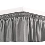 RIMELA Bed Skirt Wrap Around Elastic Dust Ruffles Solid Color Wrinkle and Fade Resistant with Adjustable Elastic Belt Easy to Install Silver Gray for Queen Size 15 Inch Drop