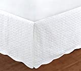 White Quilted Bed Skirt Dust Ruffle Matelasse Tailored 16' Drop (Queen)