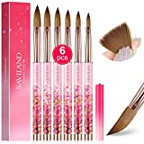 Saviland 6PCS Acrylic Nail Brush Set for Acrylic Powder Pink Gradient for Beginner and Professional Use Size6/8 /10/12 /14 /16