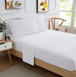 Howsheep Queen Size Bed Sheet Set 4 Pieces Microfiber Fitted Sheet,Flat Sheet with Pillowcases Extra Soft Lightweight Beding Sets, Comfortable Wrinkle & Fade Resistant, Deep Pocket Easy Fit, White