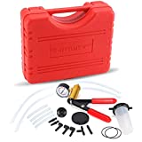 HTOMT 2 in 1 Brake Bleeder Kit Hand held Vacuum Pump Test Set for Automotive with Protected Case,Adapters,One-Man Brake and Clutch Bleeding System(Red)