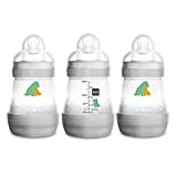 MAM Easy Start Anti-Colic Bottle, 5 oz (3-Count), Newborn Essentials, Slow Flow Bottles with Silicone Nipple, Unisex Baby Bottles, Designs May Vary