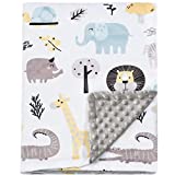 BORITAR Baby Blanket for Boys Soft Minky with Double Layer Dotted Backing, Cute Animals Printed 30 x 40 Inch Receiving Blanket