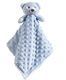 CREVENT Cozy Plush Baby Security Blanket Loveys for Baby Boys, Minky Dot Front + Sherpa Backing with Animal Face (Blue Bear)