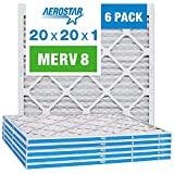 Aerostar 20x20x1 MERV 8 Pleated Air Filter, AC Furnace Air Filter, 6 Pack (Actual Size: 19 3/4' x 19 3/4' x 3/4')