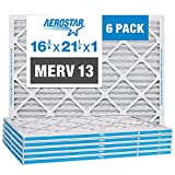Aerostar 16 3/8 x 21 1/2 x 1 MERV 13 Pleated Air Filter, AC Furnace Air Filter, 6 Pack (Actual Size: 16 3/8'x21 1/2'x3/4')