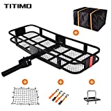 TITIMO 60'x21'x6' Folding Hitch Mount Cargo Carrier - Luggage Basket Rack Fits 2' Receiver - Rear Cargo Rack for SUV, Truck, Car(Includes Cargo Net, Ratchet Straps, Waterproof Cover) - 550LB Capacity