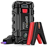 BRPOM Car Jump Starter, 1500A Peak 15800mAh (Up to 7.0L Gas or 5.5L Diesel Engine, 30 Times) 12V Auto Booster Battery Pack Jump Box with Quick Charger Smart Jump Cables (1500A)