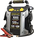 STANLEY J5C09 Portable Power Station Jump Starter: 1000 Peak/500 Instant Amps- 120 PSI Air Compressor- USB Port- Battery Clamps