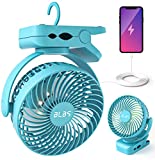 Camping Fan with LED Light - 12000mAh 65 Hours Battery Powered Fan, Rechargeable Fan Use As Power Bank, Tent Fan with Hanging Hook, Portable Clip On Fan, Ceiling Fan for Tent Golf Cart RV Stroller Bed