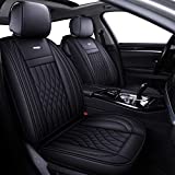 LUCKYMAN CLUB 5 Car Seat Covers Full Set with Waterproof Leather Universal Fit for Elantra Sonata Sportage RAV4 CRV Altima Accord Chevy Equinox (Black Full Set)