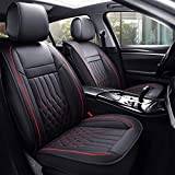 Aierxuan 5pcs Car Seat Covers Full Set with Waterproof Leather,Airbag Compatible Automotive Vehicle Cushion Cover Universal fit for Most Cars (Black and red) …