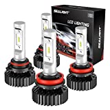 SEALIGHT H11/H9/H8 9005/HB3 LED Bulbs Combo Kit with 14000 Lumens, 400% Brightness, 6000K Cool White, Plug and Play, Pack of 4