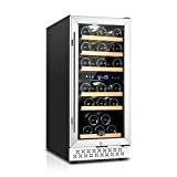 TYLZA Mini Fridge 15 Inch Wine Cooler Under Counter, 30 Bottle Built-in Dual Zone Wine Fridge Stainless Steel, Wine Refrigerator Freestanding Wine Cellars with Temperature Memory Function and Double-Layer Tempered Glass Door