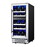 Phiestina 15 Inch Dual Zone Wine Cooler Refrigerator - 29 Bottle Built-in or Free-standing Frost Free Compressor Wine Refrigerator for White and Red Wines with Digital Memory Temperature Control